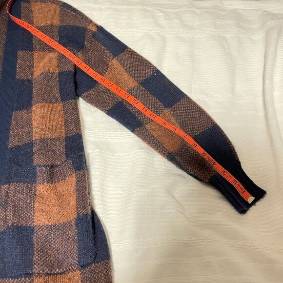 AE American Eagle Oversized Wool Plaid Cardigan Navy Brown Navy Brown – XS - Picture 13 of 13
